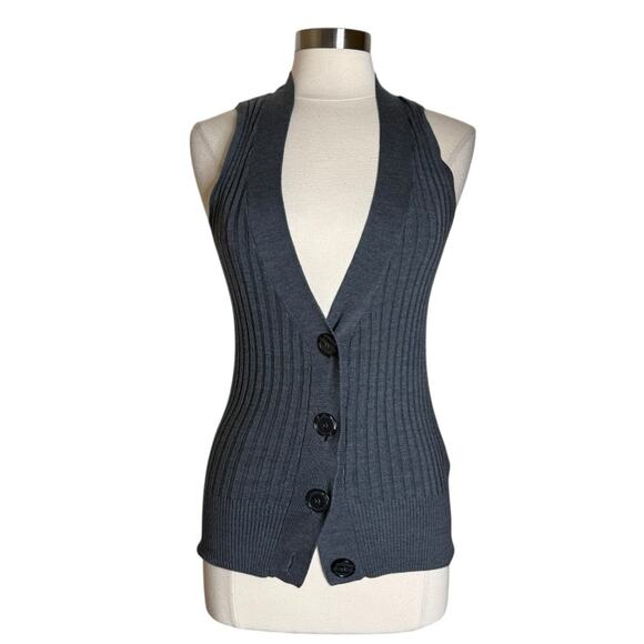 H&M Y2K Wool Blend Knit Button Front Vest Sleeveless Cardigan Womens Medium Gray - Picture 1 of 8